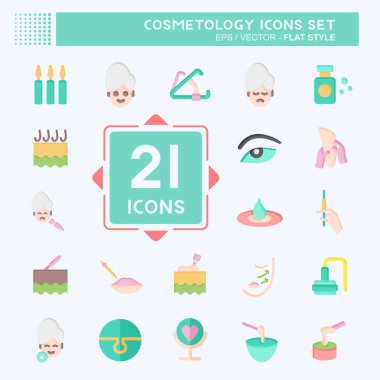 Simge set kozmetolojisi. Güzellik sembolüyle ilgili. Düz stil. dizayn edilebilir