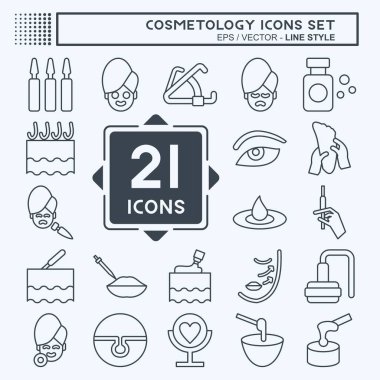Simge set kozmetolojisi. Güzellik sembolüyle ilgili. Sıra tarzı. dizayn edilebilir