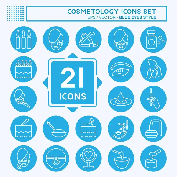 Simge set kozmetolojisi. Güzellik sembolüyle ilgili. Mavi gözlü. dizayn edilebilir