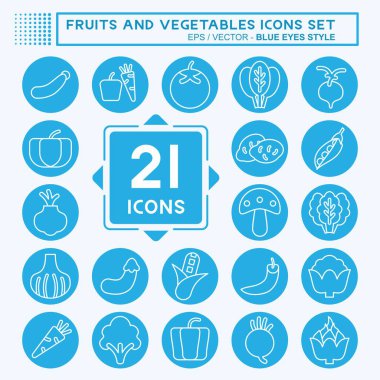 Meyve ve sebze ikonu. Eğitim sembolüyle ilgili. Mavi gözlü. düzenlenebilir