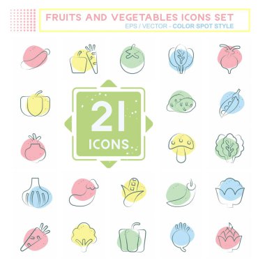 Meyve ve sebze ikonu. Eğitim sembolüyle ilgili. Renkli Leke Biçimi. düzenlenebilir