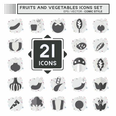 Meyve ve sebze ikonu. Eğitim sembolüyle ilgili. Çizgi roman. düzenlenebilir