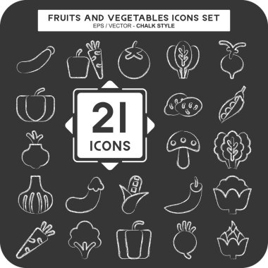 Meyve ve sebze ikonu. Eğitim sembolüyle ilgili. Tebeşir stili. düzenlenebilir