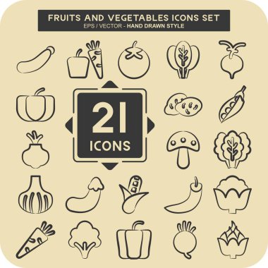 Meyve ve sebze ikonu. Eğitim sembolüyle ilgili. El çizimi tarzı. düzenlenebilir