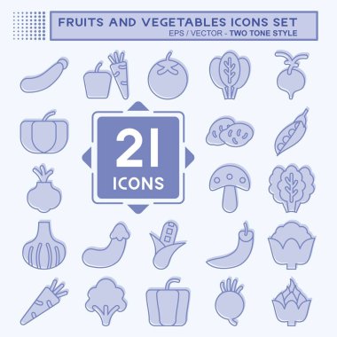 Meyve ve sebze ikonu. Eğitim sembolüyle ilgili. İki ton stili. düzenlenebilir