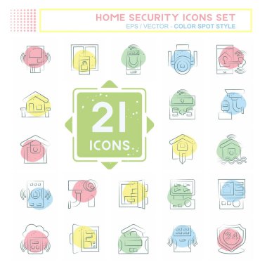 Icon Ev Güvenliğini Ayarladı. Eğitim sembolüyle ilgili. Renkli Leke Biçimi
