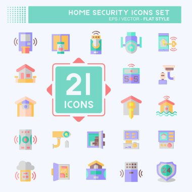 Icon Ev Güvenliğini Ayarladı. Eğitim sembolüyle ilgili. düz biçim