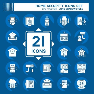 Icon Ev Güvenliğini Ayarladı. Eğitim sembolüyle ilgili. uzun gölge biçimi