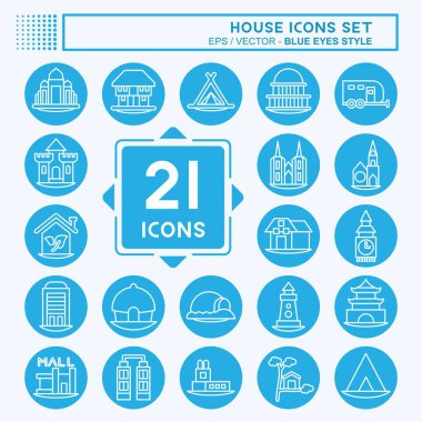 Simge Set Evi. Eğitim sembolüyle ilgili. Mavi gözlü. dizayn edilebilir