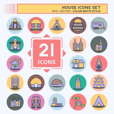 Simge Set Evi. Eğitim sembolüyle ilgili. renk arkadaşı stili. dizayn edilebilir