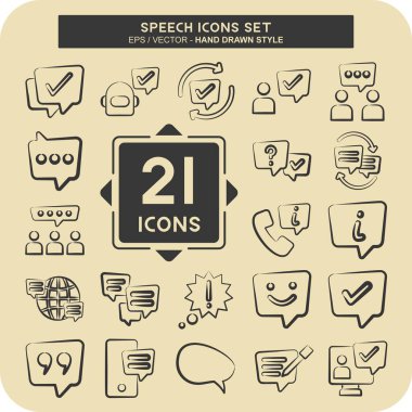 Simge Hazırlama Konuşması. Teknoloji sembolüyle ilgili. El çizimi tarzı. dizayn edilebilir