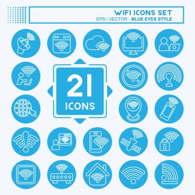 Icon Set Wiifi. Ağ sembolüyle ilgili. Mavi gözlü. dizayn edilebilir