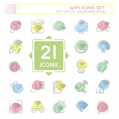Icon Set Wiifi. Ağ sembolüyle ilgili. Renkli Leke Biçimi. dizayn edilebilir