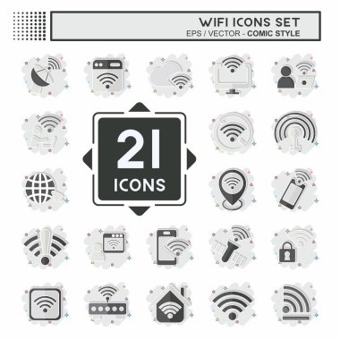 Icon Set Wiifi. Ağ sembolüyle ilgili. Çizgi roman. dizayn edilebilir