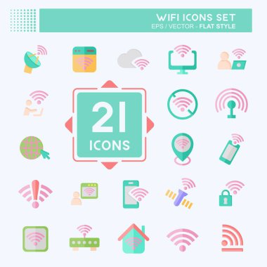 Icon Set Wiifi. Ağ sembolüyle ilgili. Düz stil. dizayn edilebilir