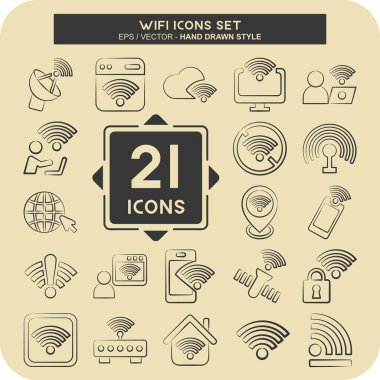 Icon Set Wiifi. Ağ sembolüyle ilgili. El çizimi tarzı. dizayn edilebilir