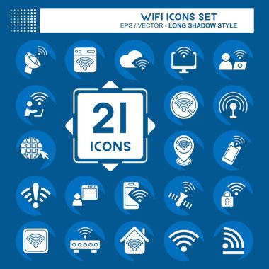 Icon Set Wiifi. Ağ sembolüyle ilgili. Uzun gölge tarzı. dizayn edilebilir