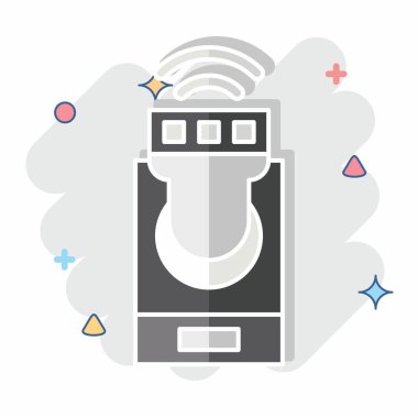 Simge Akıllı ışıklandırma. İç Güvenlik sembolüyle ilgili. çizgi roman biçimi