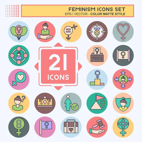 Simge Feminizmi Ayarladı. Eğitim sembolüyle ilgili. renk arkadaşı stili. dizayn edilebilir