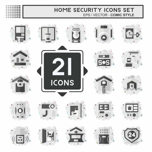 Icon Ev Güvenliğini Ayarladı. Eğitim sembolüyle ilgili. çizgi roman biçimi