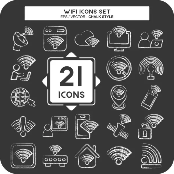 Icon Set Wiifi. Ağ sembolüyle ilgili. Tebeşir stili. dizayn edilebilir