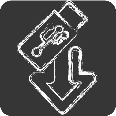 Simge USB. İndirme sembolüyle ilgili. Tebeşir stili. dizayn edilebilir