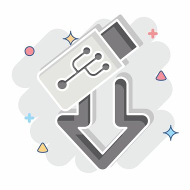 Simge USB. İndirme sembolüyle ilgili. Çizgi roman. dizayn edilebilir