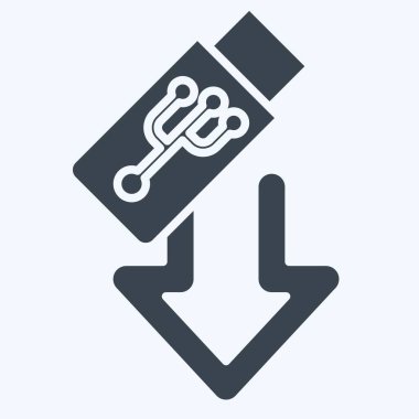 Simge USB. İndirme sembolüyle ilgili. Kabartma tarzı. dizayn edilebilir