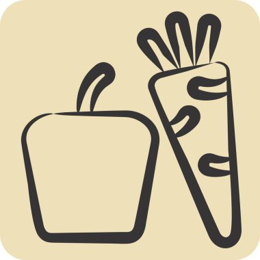 Simgesel sebzeler. Meyve ve Sebze Sembolü ile ilgili. El çizimi tarzı. düzenlenebilir