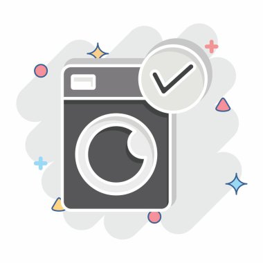 Simge Çamaşır Makinesi. Yatak sembolü ile ilgili. Çizgi roman. dizayn edilebilir