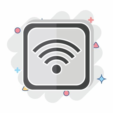 Simge Wifi Düğmesi. Wifi sembolüyle ilgili. Çizgi roman. dizayn edilebilir