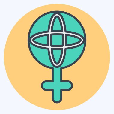 İkon Dünyası Feminizmi. Feminizm sembolüyle ilgili. renk arkadaşı stili. dizayn edilebilir
