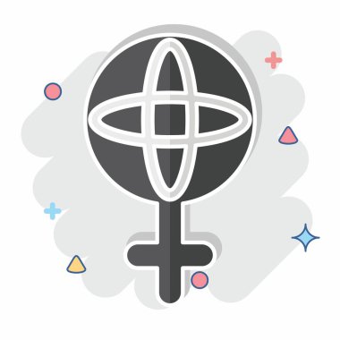 İkon Dünyası Feminizmi. Feminizm sembolüyle ilgili. Çizgi roman. dizayn edilebilir