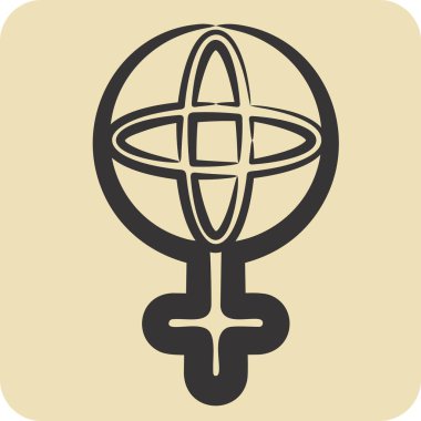 İkon Dünyası Feminizmi. Feminizm sembolüyle ilgili. El çizimi tarzı. dizayn edilebilir