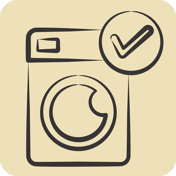 Simge Çamaşır Makinesi. Yatak sembolü ile ilgili. El çizimi tarzı. dizayn edilebilir