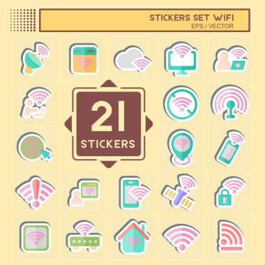 Sticker Set Wiifi. Ağ sembolüyle ilgili. dizayn edilebilir