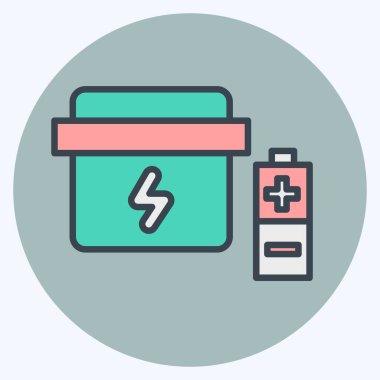 Simge Batarya Atık. Geri dönüşüm sembolüyle ilgili. renk arkadaşı stili. dizayn edilebilir