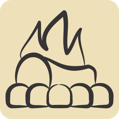 Icon Şenlik Ateşi. Tarih öncesi sembolle ilgili. El çizimi tarzı. dizayn edilebilir