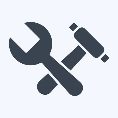 Simge Çekiç ve İngiliz anahtarı. İşletme sembolüyle ilgili. Kabartma tarzı. dizayn edilebilir