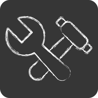 Simge Çekiç ve İngiliz anahtarı. İşletme sembolüyle ilgili. Tebeşir stili. dizayn edilebilir