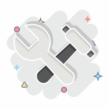 Simge Çekiç ve İngiliz anahtarı. İşletme sembolüyle ilgili. Çizgi roman. dizayn edilebilir