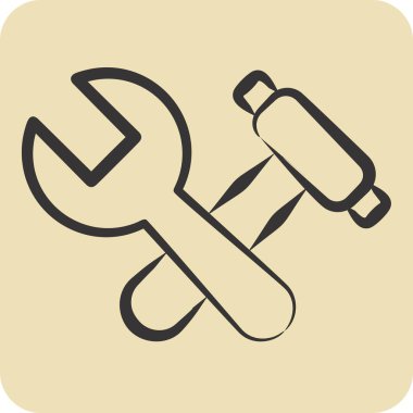 Simge Çekiç ve İngiliz anahtarı. İşletme sembolüyle ilgili. El çizimi tarzı. dizayn edilebilir