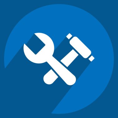 Simge Çekiç ve İngiliz anahtarı. İşletme sembolüyle ilgili. Uzun gölge tarzı. dizayn edilebilir