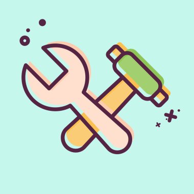 Simge Çekiç ve İngiliz anahtarı. İşletme sembolüyle ilgili. MBE tarzı. dizayn edilebilir