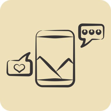 Simge tepkisi. Medya sembolüyle ilgili. El çizimi tarzı. dizayn edilebilir