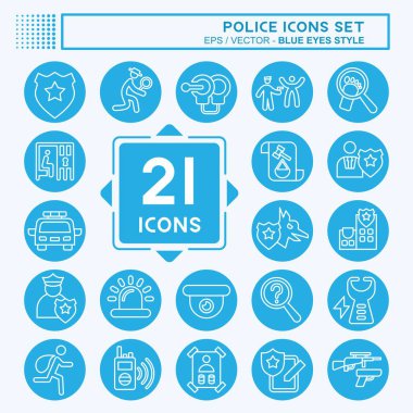 Icon Set Polisi. Eğitim sembolüyle ilgili. Mavi gözlü. dizayn edilebilir