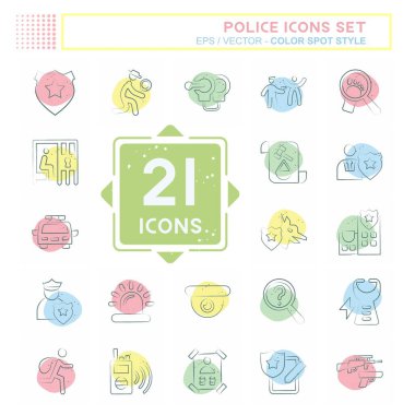 Icon Set Polisi. Eğitim sembolüyle ilgili. Renkli Leke Biçimi. dizayn edilebilir