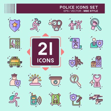 Icon Set Polisi. Eğitim sembolüyle ilgili. MBE tarzı. dizayn edilebilir