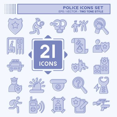 Icon Set Polisi. Eğitim sembolüyle ilgili. İki ton stili. dizayn edilebilir