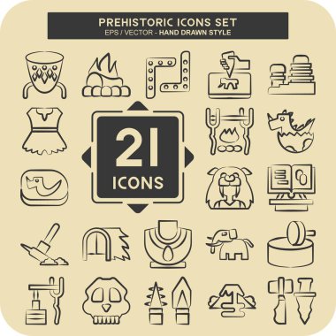 Tarih Öncesi Simge Ayarları. Eğitim sembolüyle ilgili. El çizimi tarzı. dizayn edilebilir
